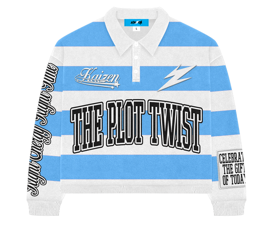 THE PLOT TWIST - RUGBY POLO [ CLOUD WHITE / SKY BLUE ]