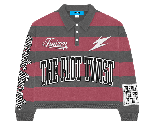 THE PLOT TWIST - RUGBY POLO [ GALAXY RED / STORM GREY ]